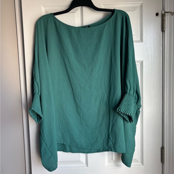 ODDY Tops - ODDY Teal Blouse with Ruched Sleeves